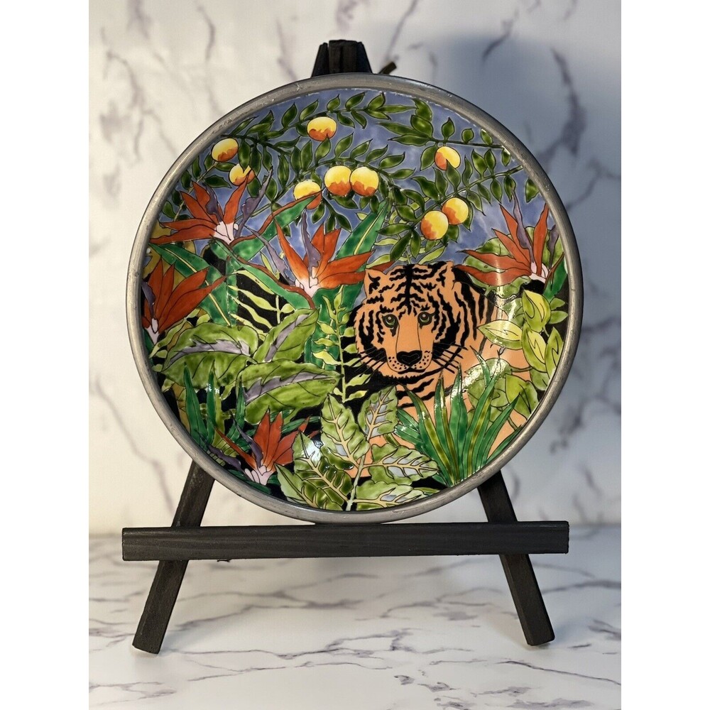 Neman Marcus Enamel Tiger Pewter Bowl